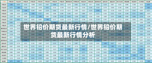 世界铅价期货最新行情/世界铅价期货最新行情分析-第3张图片